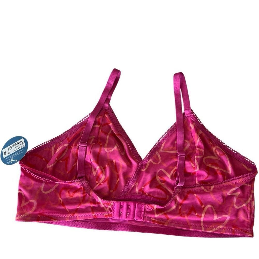 NWT ARIZONA BODY Bralette XXL Pink Graffiti Heart Print‎ Mesh Bra Wireless Light
